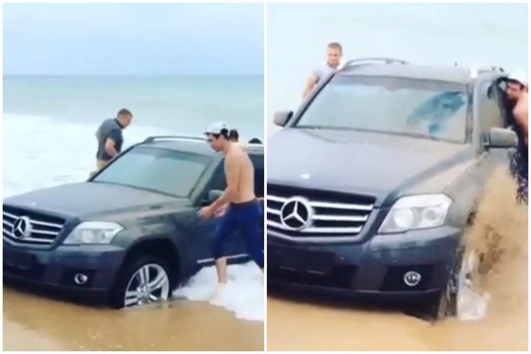 Motorista esquece de puxar freio e Mercedes cai no mar. Veja vídeo