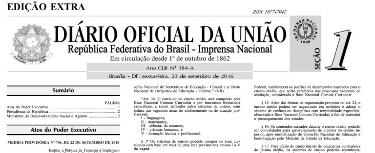Veja a íntegra da Medida Provisória que muda o Ensino Médio no Brasil