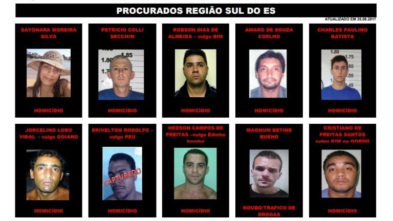 Polícia divulga lista dos homicidas mais procurados da região sul do Estado