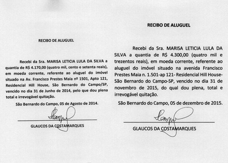 Recibos de aluguel apresentados por Lula registram datas inexistentes, diz site
