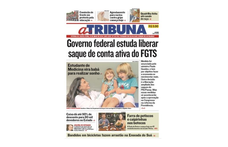 Confira os destaques do jornal A Tribuna desta sexta