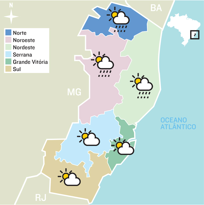 Segunda-feira de sol e chuva no Espírito Santo; confira previsão do tempo