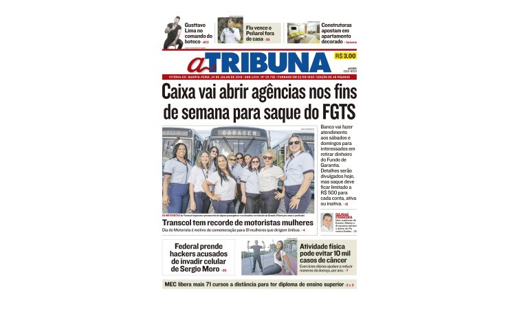 Clique aqui e confira os destaques do jornal A Tribuna desta quarta
