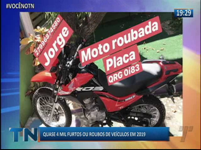 Quase 4 mil furtos ou roubos de veículos em 2019