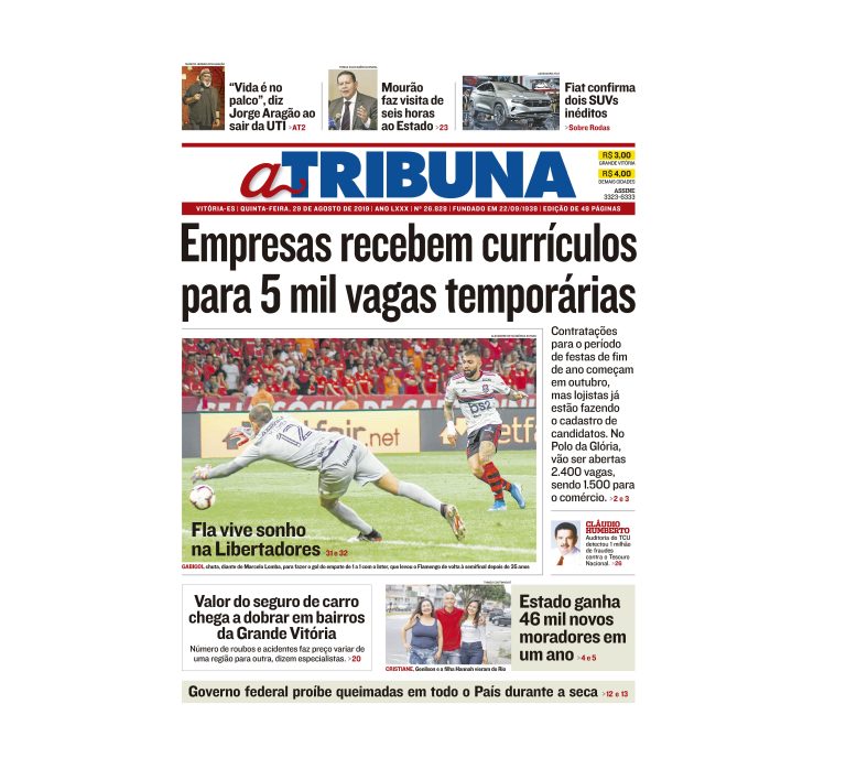 Clique aqui e confira os destaques do jornal A Tribuna desta quinta