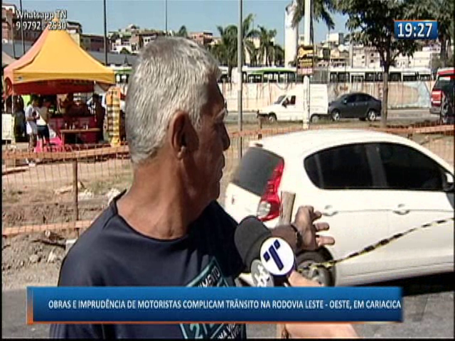 Obras e imprudência de motoristas complicam trânsito na Rodovia Leste-Oeste em Cariacica