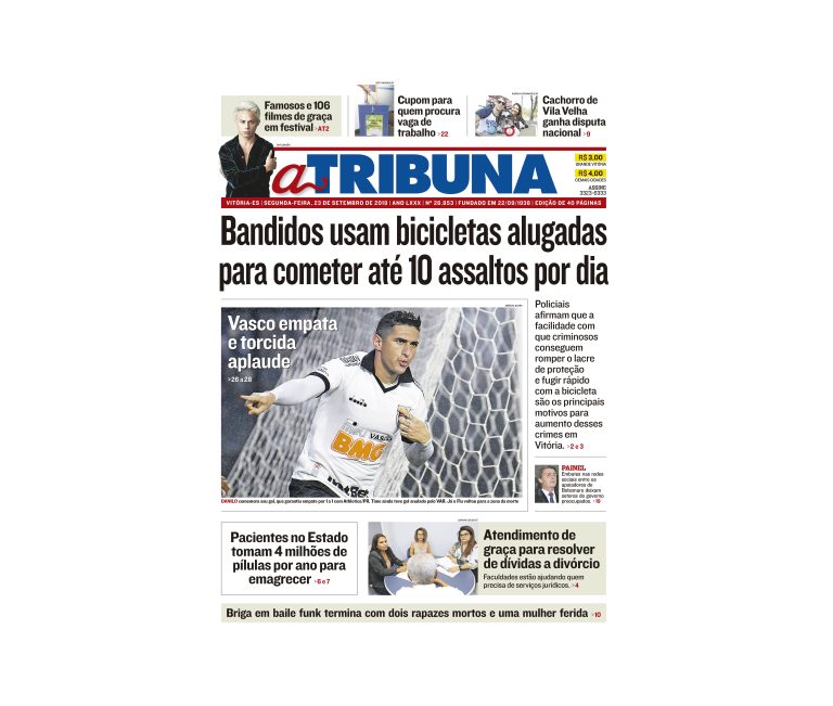 Clique aqui e confira os destaques do jornal A Tribuna desta segunda