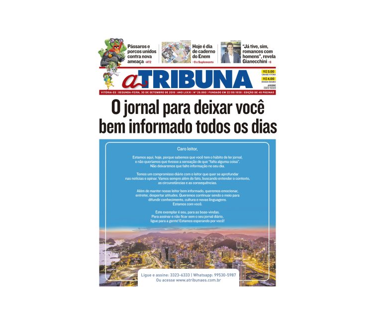 Clique aqui e confira os destaques do jornal A Tribuna desta segunda