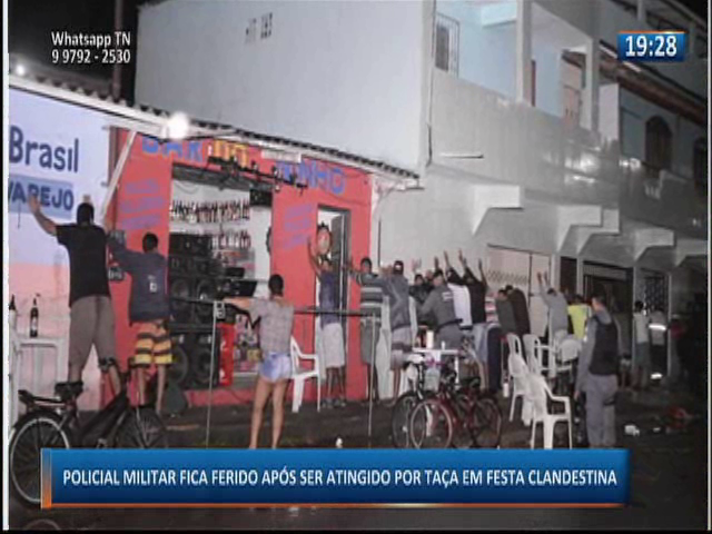 Policial militar fica ferido após ser atingido por taça em festa clandestina
