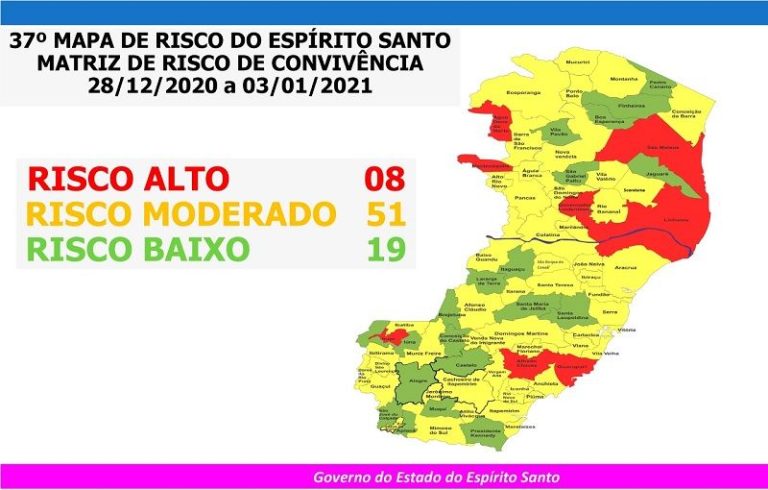 Novo Mapa de Risco da Covid aponta que oito municípios estão em risco alto