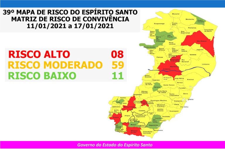 Mapa de Risco: Aumenta o número de cidades nos riscos alto e moderado para Covid