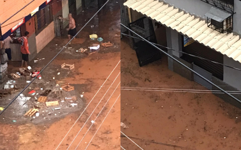 Caminhão passa em rua alagada, forma “tsunami” e onda atinge casas em Cachoeiro