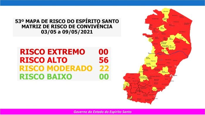 Mapa de risco: Nenhuma cidade capixaba está no risco extremo de contágio