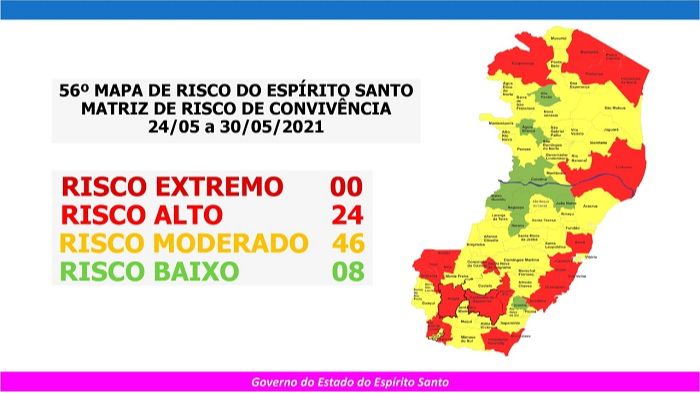 Novo Mapa de Risco: Estado tem 24 cidades no risco alto e 46 no moderado