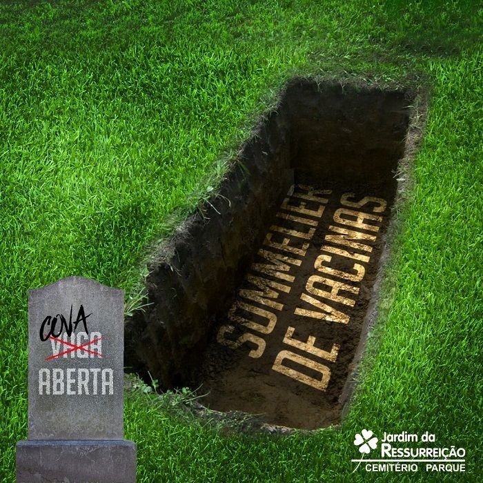 Cemitério usa imagem de cova para fazer crítica a sommelier de vacina
