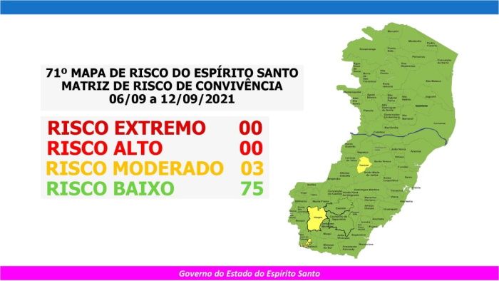 Mapa de risco: Aumenta o número de cidades em risco moderado
