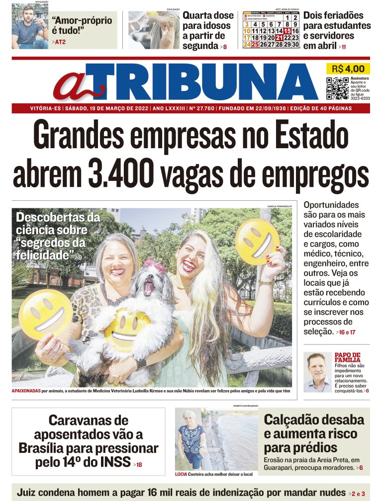Clique aqui e veja os destaques do jornal A Tribuna deste sábado