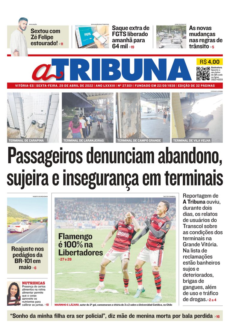 Confira os destaques do Jornal A Tribuna desta sexta-feira