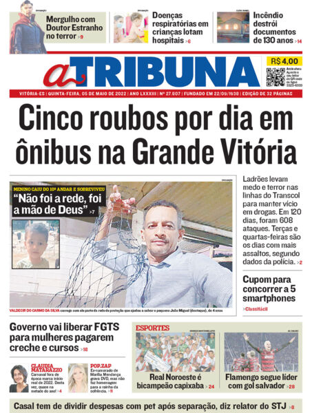 Veja os destaques do jornal A Tribuna desta quinta-feira