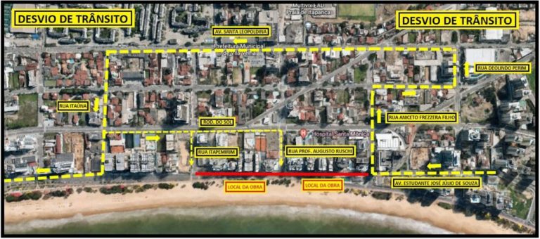 Interdição para obra muda trânsito na orla da Praia de Itaparica; veja como fica