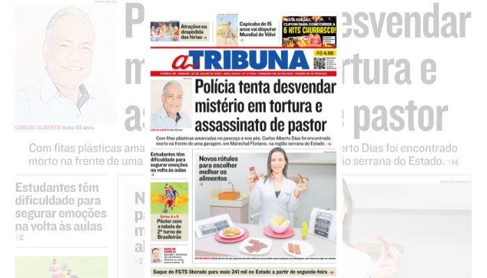 Clique aqui e confira os destaques do jornal A Tribuna deste sábado