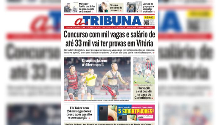 Confira os destaques do Jornal A Tribuna desta quinta-feira