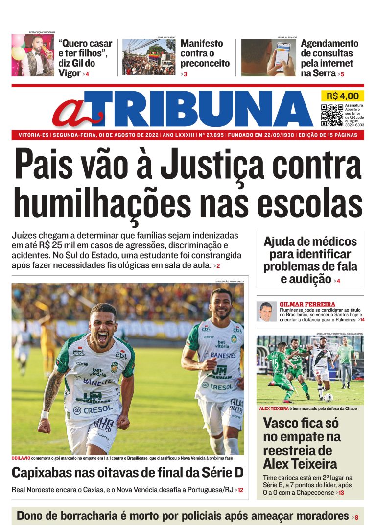 Confira os destaques do Jornal A Tribuna desta segunda-feira