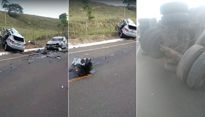 Acidente entre caminhão e dois carros deixa uma pessoa morta em rodovia do ES