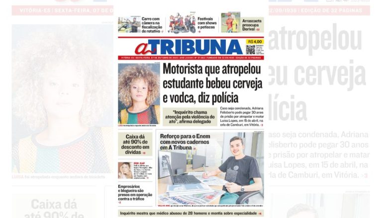 Confira os destaques do jornal A Tribuna desta sexta-feira