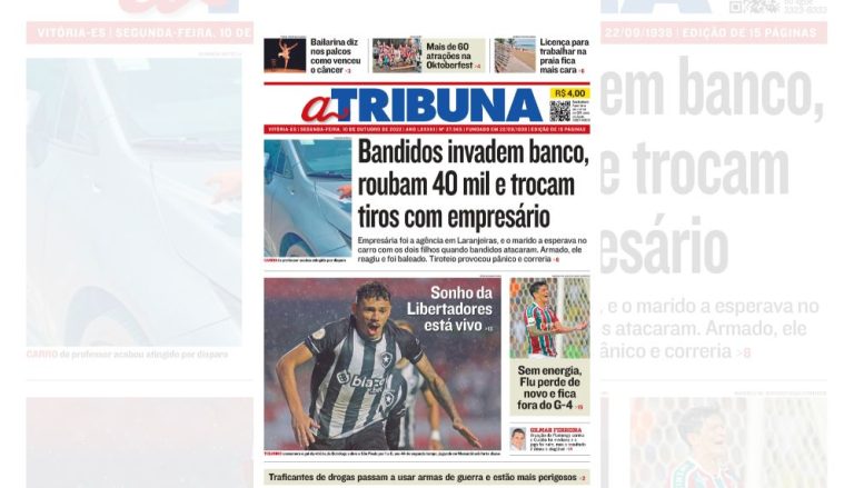 Confira os destaques do jornal A Tribuna desta segunda-feira