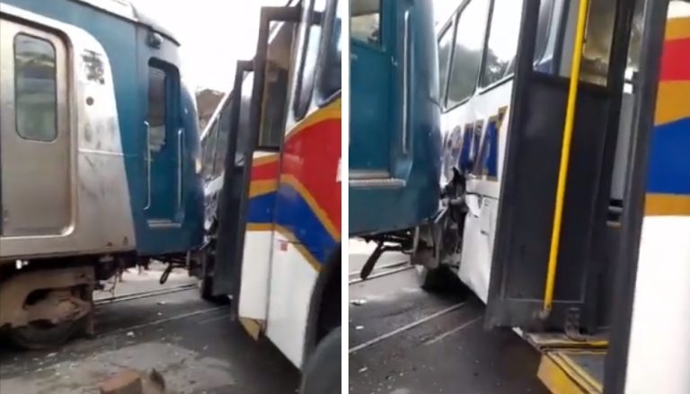 Acidente entre trem e ônibus deixa 12 pessoas feridas