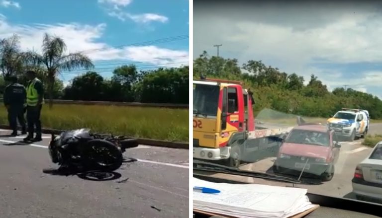 Acidente entre carro e moto deixa duas pessoas feridas em Vila Velha