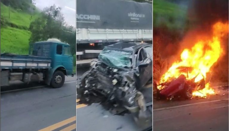 Duas pessoas morrem em batida entre dois carros e caminhão na BR-101