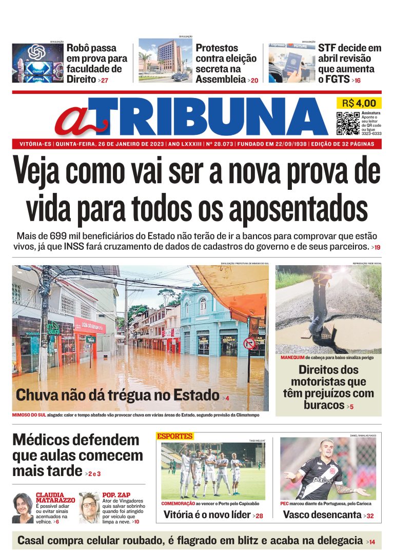 Confira os destaques do Jornal A Tribuna desta quinta-feira
