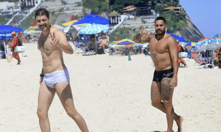 Ex-BBBs Caio e Bil Araújo aproveitam praia do Rio de Janeiro