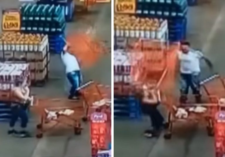 VÍDEO | Homem arremessa carrinho de supermercado na cabeça de mulher