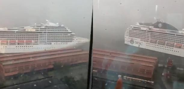 Navio se desprende de porto durante fortes chuvas no Rio de Janeiro