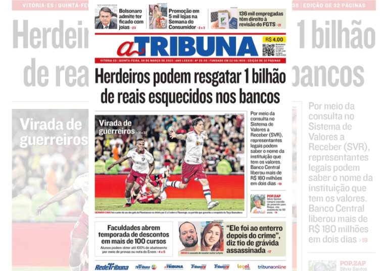 Veja os destaques do jornal A Tribuna nesta quinta-feira