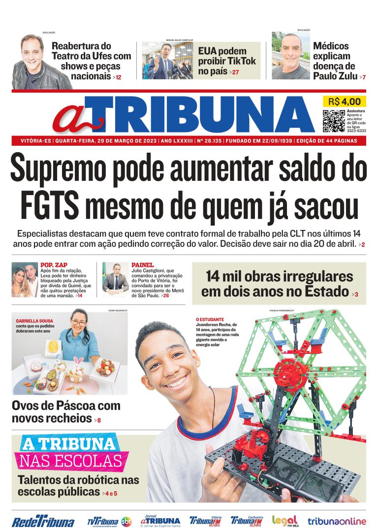 Confira os destaques do Jornal A Tribuna desta quarta-feira