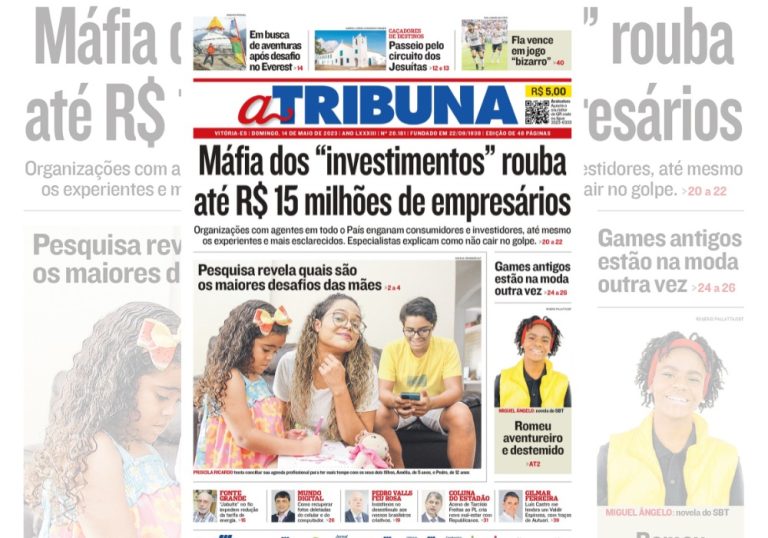 Veja os destaques do jornal A Tribuna neste domingo, 14 de maio