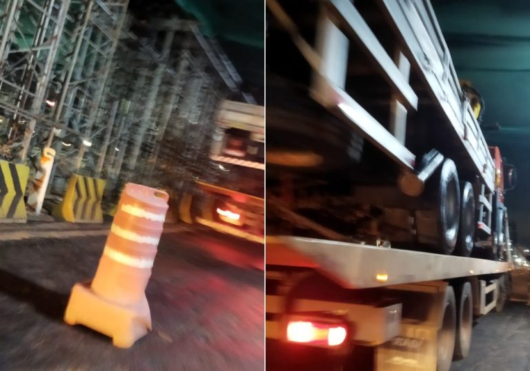Caminhão ultrapassa limite de altura e “fica preso” no Viaduto de Carapina