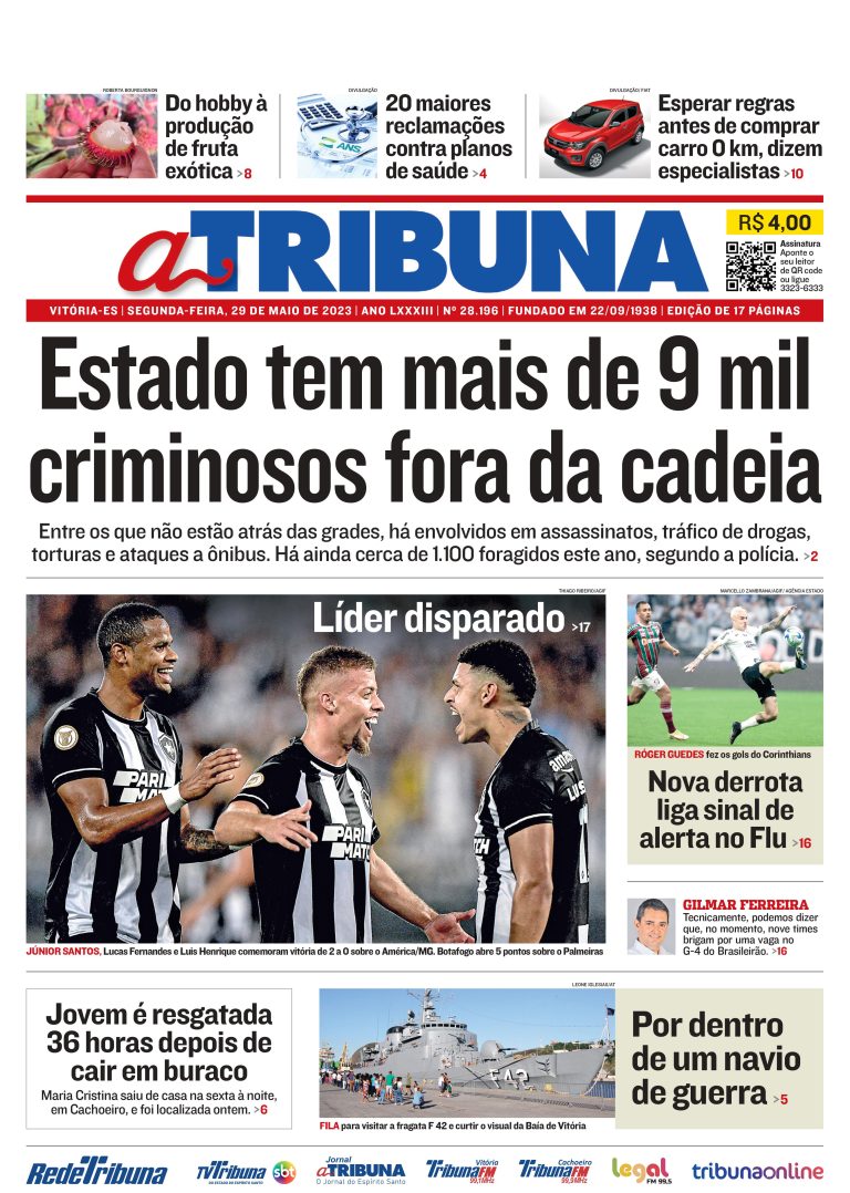 Confira os destaques do Jornal A Tribuna desta segunda-feira