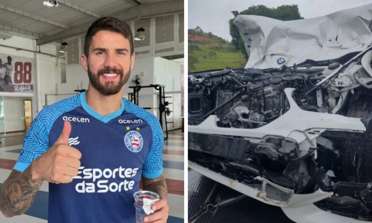 Atacante do Bahia se envolve em acidente ao bater com carro em cavalo