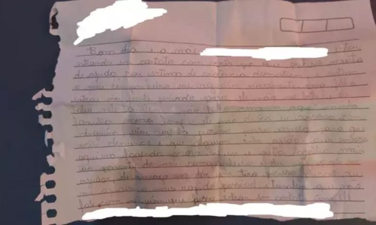 Mãe pede socorro em carta levada pelo filho para escola