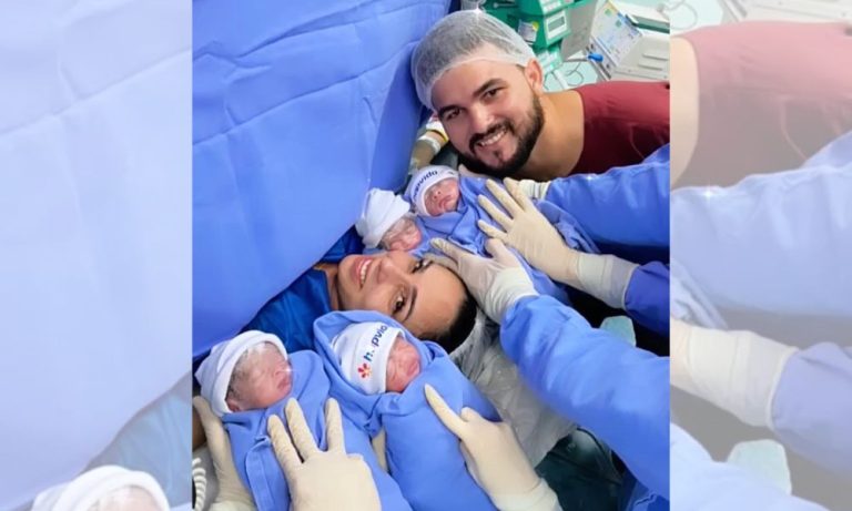 Mulher investiga mioma uterino e descobre gravidez de quadrigêmeos