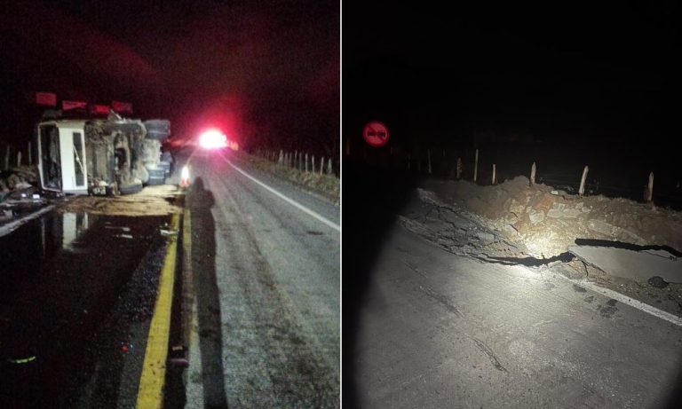 Uma pessoa fica ferida após carretas que levavam granito tombarem no ES