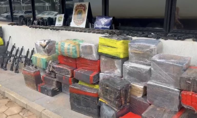 Polícia encontra mais de 80 armas e 2 toneladas de maconha em caminhão de porcos