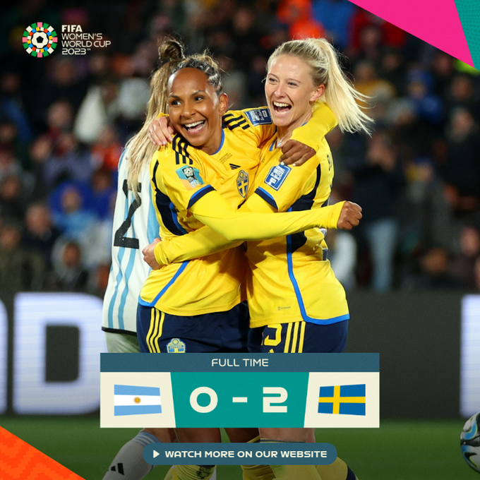 Argentina perde por 2 a 0 da Suécia e deixa a Copa do Mundo de Futebol Feminino