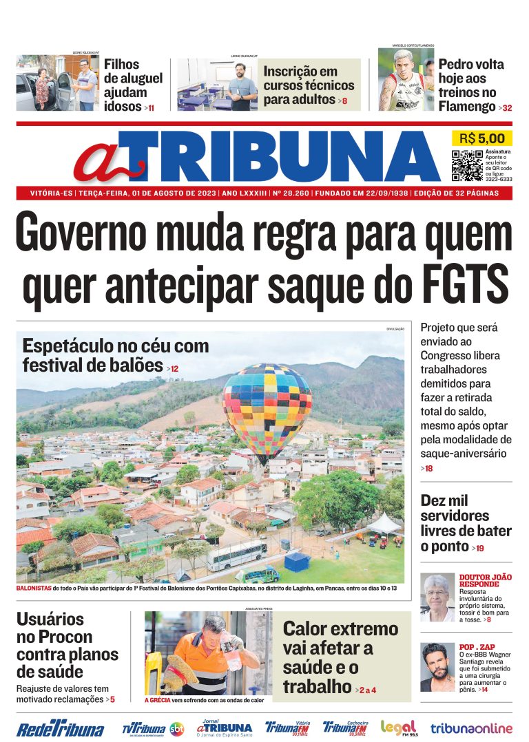 Confira os destaques do Jornal A Tribuna desta terça-feira