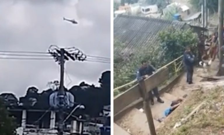 Helicóptero sobrevoa morro de Vitória em busca de suspeitos após tiroteio